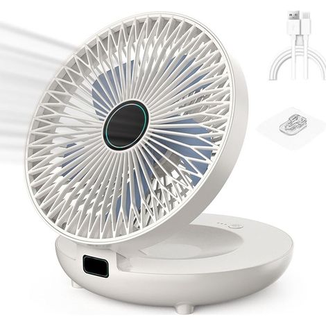 Ventilateur de cuisine à double usage, ventilateur mural rechargeable, ventilateur sans fil pour chambre à coucher, ventilateur de bureau sans fil-blanc (1/5)