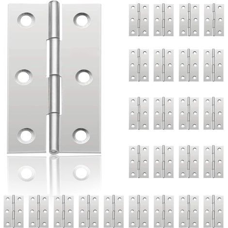 24 Pcs Small Door Hinges, Stainless Steel Hinges, DIY Door Hinges for Cabinet Doors, Piano Hinges, Jewelry Boxes, Home Furniture Hardware, Wardrobe (44mm x 32mm) (1/5)