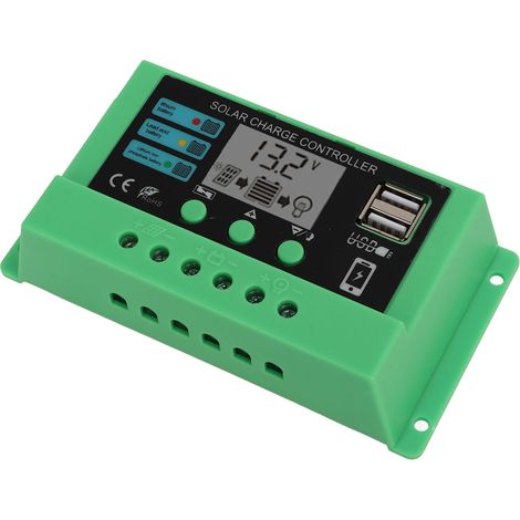 Régulateur de charge solaire PWM, écran LCD réglable, 12 V/24 V, boîtier vert, 10 A (1/5)