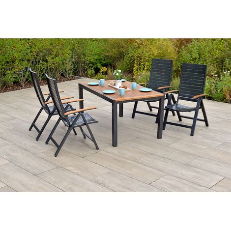 Astros Set 5tlg Alu/Kunststoff Ausziehtisch 150 (200) x 90 cm