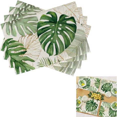 piezas, Manteles individuales de hojas de palma, Manteles individuales lavables, Decoración hawaiana, Antideslizantes, Verde, 45x30cm (1/5)