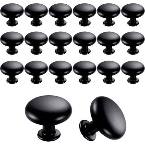 KLVGTIFS PU - 20 poignées de porte et de tiroir de 30 mm, style vintage, pour meubles de cuisine (noires) (1/3)