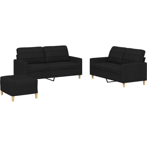 vidaXL Juego de sofás con cojines 3 piezas tela negro (1/2)