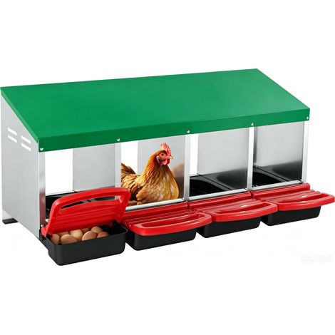 LUNSY - Pondoir Poule 4 Cases Abrollnest Métal Galvanisé Anti-Rouille Collecteur Oeufs Poulailler Jardin (Vert) (1/5)