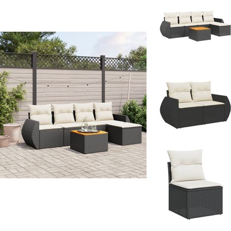 Salon de jardin 6 pcs avec coussins noir résine tressée - Ensemble Salon De Jardin - Meuble Extérieur - Meubles De Jardin - Salon De Jardin Pliable - Set De Jardin (1/5)