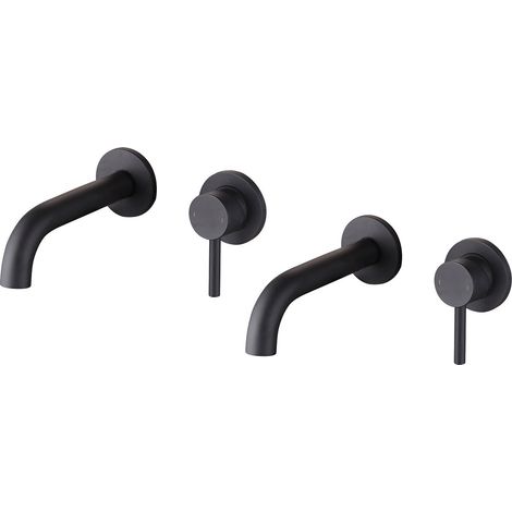 Set di 2 rubinetti miscelatori lavabo a muro da incasso PIZO 2 fori nero opaco