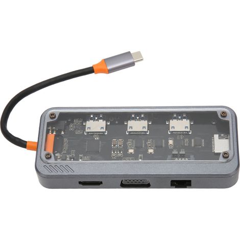 10-in-1 USB-C-Dockingstation mit Gigabit-Ethernet-Anschluss, PD-Ladefunktion, USB 3.0/2.0-Anschlüssen und transparentem Gehäuse für PC/TV (1/5)