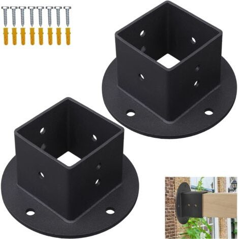 Lot de 2 supports de base de table carrés 2 x 2 - Support de base de pergola - Support mural noir robuste - Support de base d'ancrage pour pont Railing boîte aux lettres (1/5)