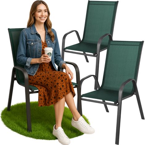 Chaise de jardin en métal, pour terrasse, balcon, fauteuil, verte x2 (1/5)