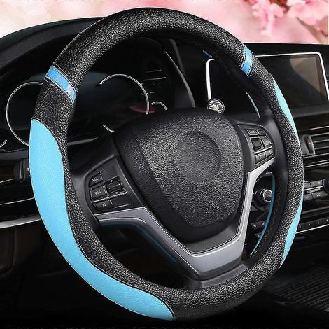 Housse de volant universelle en cuir pour femme, compatible avec les volants de voiture de 15 pouces (bleu) (1/5)