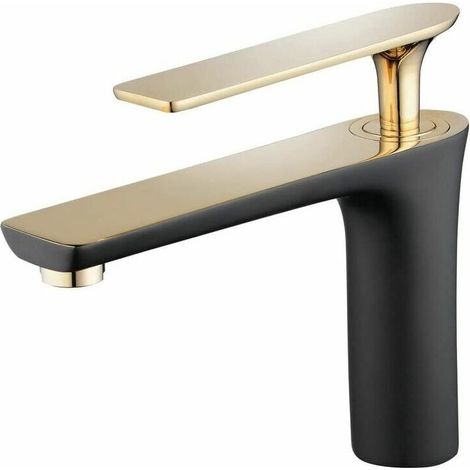 Single Handle Basin Mixer Black Paint Bathroom Sink Vessel Faucet Centerset Brass Basin Mixer Taps With Gold Polished Handle (1/5)