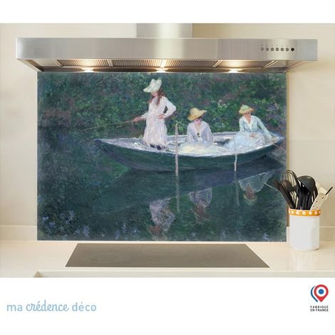 Fond de hotte : Claude Monet, ou la Barque à Giverny - Verre trempé - 90 cm - 60 cm (1/4)