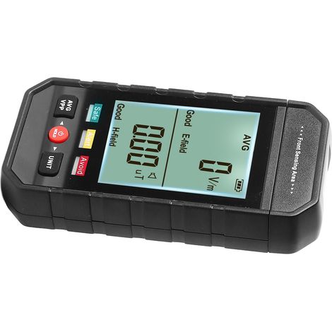 Détecteur de radiations portable avec grand écran LCD, indicateur lumineux vert, jaune et rouge, détecteur de champs électromagnétiques avec alarme sonore et visuelle. (1/5)