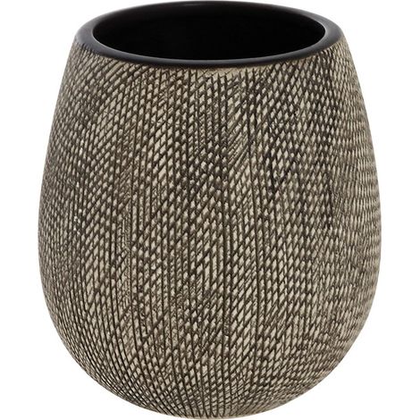 Portaspazzolino In Ceramica Marrone Da Appoggio Con Gusto Etnico Safari (1/2)