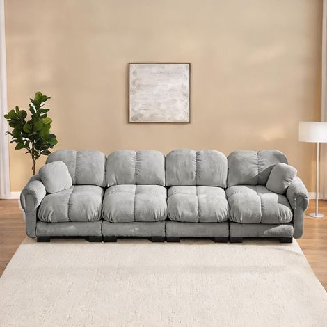 Canapé fixe 3 places en tissu gris clair 330 cm 330 x 86 x 90 cm (1/5)