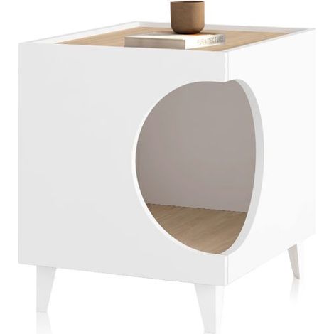 Mesita de noche Homely Pets Blanco - Roble (ancho) x 49cm (alto) (1/5)