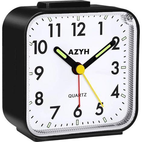 Azyh Analog Alarm Clock, Silent Non-Ticking Alarm Clock with Light, Repeat, Battery Operated, Loud Alarm, Bright Alarm, Portable Clock, Small Silent Travel Clock for Deep Sleepers (1/5)