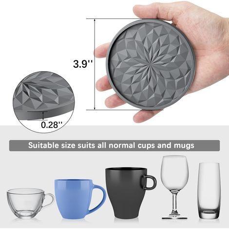 Silicone Coasters with Holder, Thick, Non-Slip, Non-Stick, Wine Red, Set of 6 (1/5)