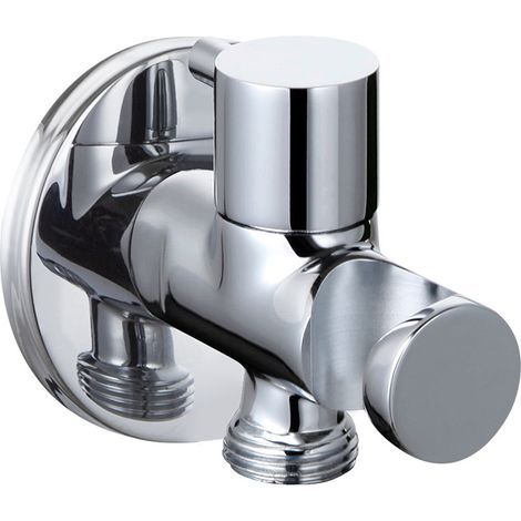 Vanne d’angle tout laiton à commande simple, une entrée et une sortie. Vanne de régulation pour douchette de toilette et hygiène intime, noyau en cuivre avec support intégré.