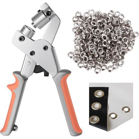 Kit d'outils pour œillets, pince à perforer manuelle, machine à perforer les œillets portable, poinçon manuel avec 500 œillets argentés de 3/8 pouce (10 mm)-AquaForge (1/5)