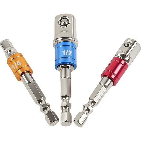 3-teiliges Set, farbige Sechskantschrauben, Druckluftschrauber-Adapter, 1/2 Vierkantkopf, 3/8 Stecknuss, 1/4 Elektroschrauber
