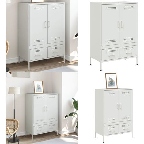 Buffet haut blanc 68x39x101,5 cm acier - Buffet Design Industriel - Meuble Rangement - Buffet Blanc - Buffet Acier - Meuble Salon - Home & Living (1/5)