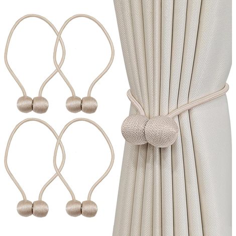 BEBUSINGOTO Lot de 4 embrasses de rideaux magnétiques avec aimants pour pinces à rideaux, décoration de maison, bureau, beige (1/5)