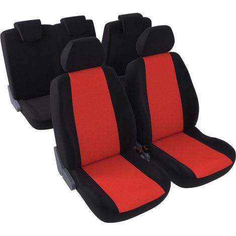 Jeu complet de housses de sièges - Universelles - Voiture/Auto - Lavable - Avant / Arrière 2/3-1/3 - Tissu noir / rouge