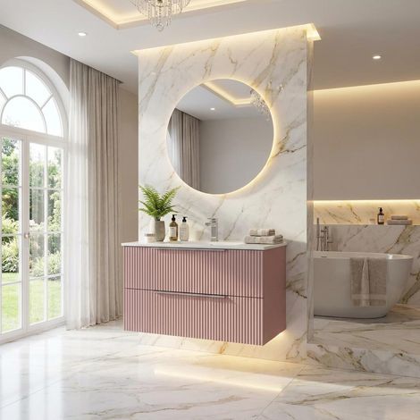 Mobile bagno sospeso con 2 cassetti colore rosa 100 cm e specchio. MALIGI HOME MG-NETTUNO Rosa (1/5)