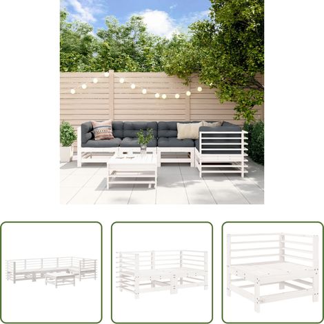 Holzsofa - 6-tlg. Garten-Lounge-Set Weiß Massivholz Kiefer (1/5)