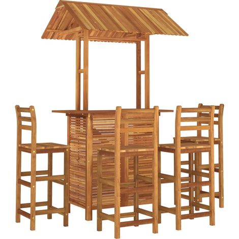 Set bar da giardino 5 pezzi in legno massello di acacia 020013394