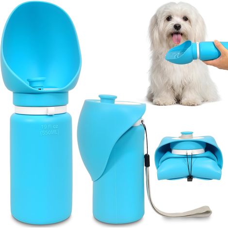 Zusammenklappbare Hundewasserflasche, auslaufsicherer tragbarer Haustier-Wasserspender, Wasserflasche mit integriertem Napf, Silikon-Welpenflasche, leicht und faltbar, ideal für Reisen, Spaziergänge (1/5)