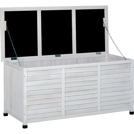 Boîte de rangement, bois de sapin durable, couvercle ouvrable, BLANC, 127X56X60 cm-a (1/2)