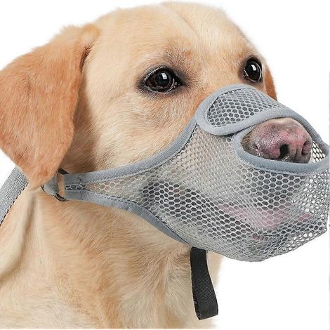 Atmungsaktiver Hundemaulkorb aus Netzgewebe, Beißschutzband, ausbruchsicherer Käfig, Maulmaske für Haustiere, grau, Größe M (1/5)