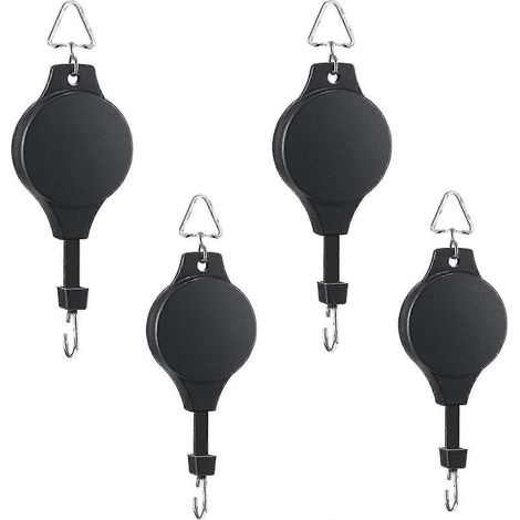 Lot de 4 poulies rétractables pour plantes, crochets et suspensions réglables pour plantes et paniers à fleurs suspendus. (1/5)
