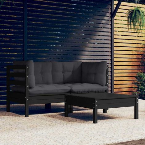 vidaXL Muebles de jardín 3 pzas y cojines madera pino gris antracita (1/5)