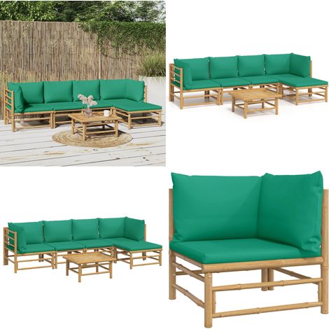 6-tlg. Garten-Lounge-Set mit Grünen Kissen Bambus - Bambus Möbel - Gartenloungeset - Outdoor Möbel - Gartenmöbel - Esstisch - Home & Living (1/5)
