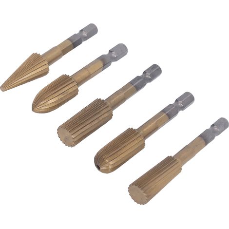 Lot de 5 limes rotatives 1/4in queue double coupe pour bois, sculpture et meulage, outils de fraisage (1/5)