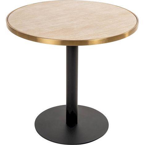 Table bistrot ronde beige pied noir style gastronomie chic - beige effet marbre et pied noir