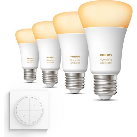 Philips Hue Kit d'extension E27 avec 4 Ampoules Standard Lumière blanche chaude à froide - Incl. 1 Interrupteur à cadran (Blanc) - White Ambiance (1/5)