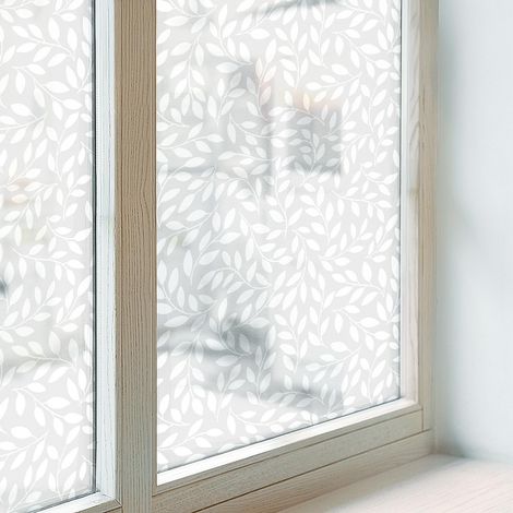 Sichtschutzfolie 50x100 cm Dekorativ Folie für Badezimmer Büro Milchglas Selbstklebend Sichtschutz Fenster Dekorfolie Blickdicht PVC Blattmuster