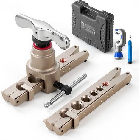 VEVOR Abocardador Tubo, Herramienta de Abocardado HVAC 9 a 16 mm, 45 Grados Cono Excentrico Kit con Abrazaderas para Tubos de Cobre y Aluminio con Cortatubos y Desbarbador para Aire Acondicionado