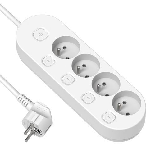 Electraline 35480 - Blocco multipresa con 4 prese francesi, 4 interruttori indipendenti, cavo da 1,5 m, bianco (1/5)
