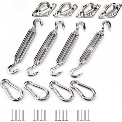 Kit de fixation de voile d'ombrage, kit de fixation de voile d'ombrage en acier inoxydable pour triangle et carré, rectangle, voile d'ombrage (1/4)