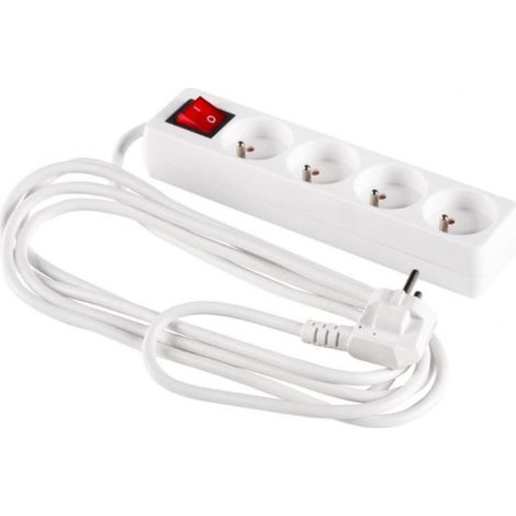 Prolunga con interruttore, 4 prese, 5 m, H05VV-F 3G1, bianca, PM-ZW-4G-50