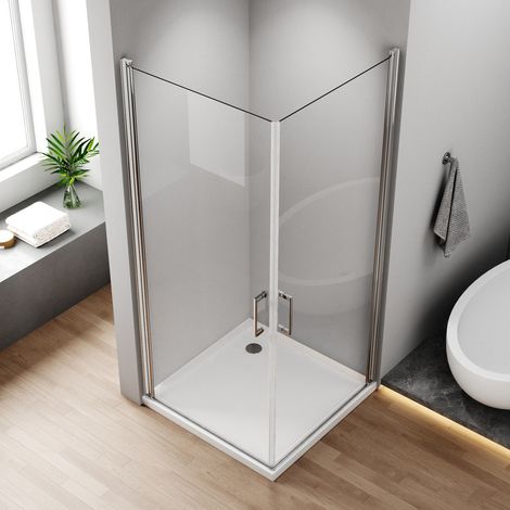 WDWRITTI Duschkabinen 80x80 cm Eckeinstieg Pendeltür Duschkabine Schwingtür Eckeinstieg Duschabtrennung mit 6mm Nano ESG-Sicherheitsglas, Duschwand Höhe 195cm (1/5)