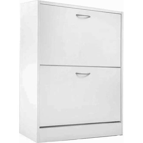 Scarpiera 2 Ante Ripiani Doppia Profondita in Melamina 60x24x83cm Colore Bianco (1/4)