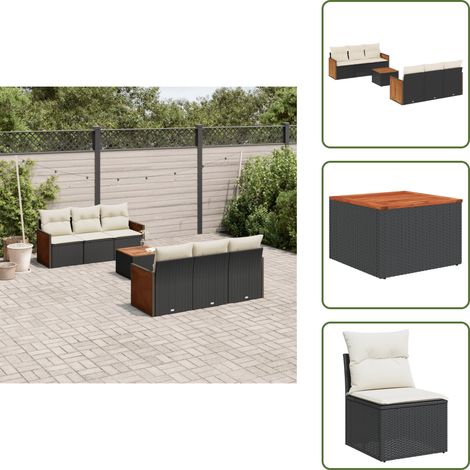 Salon de jardin 7 pcs avec coussins noir résine tressée - Ensemble Salon De Jardin - Meuble De Jardin - Mobilier Extérieur - Salon De Jardin Design - Fauteuil De Jardin (1/5)
