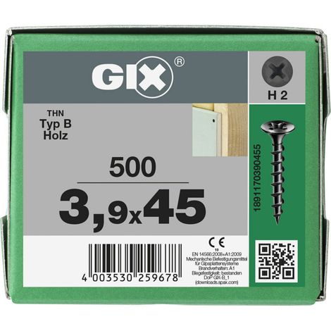 Spax 3,9x45 Gix-B Trompetenkopf H2 Grobgewinde Phosphatiert 500St