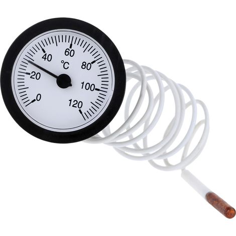 Thermomètre capillaire à cadran avec capteur de 1 m, plage de mesure de 0 à 120 °C pour l'eau et les liquides. (1/4)